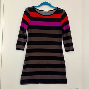 Derek Heart Orange Pink and Gray Striped 3/4 Sleeve Mini Dress Size Medium